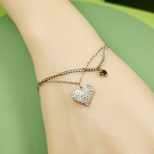 Brand New Silver Rhinestone Double Hearts Bracelet